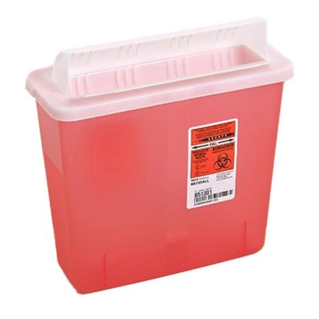 5 Gallon Covidien SharpSafety Sharps Containers, Open Lid, Transparent Red #851301