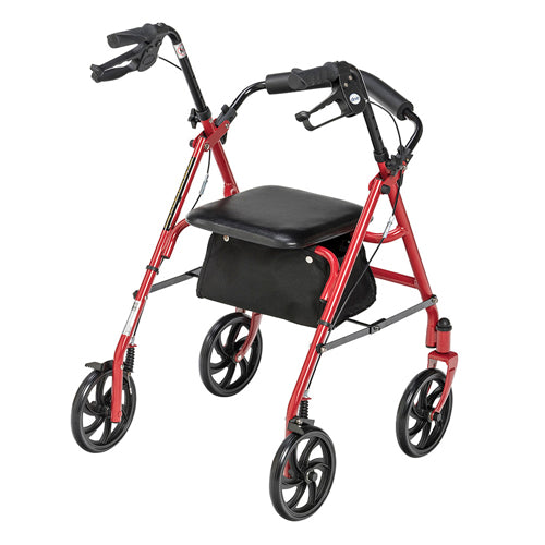 4 Wheel Steel Rollator w/7ª  Casters & Basket-Loop-Red