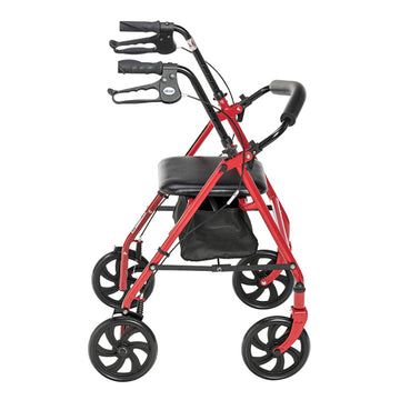 4 Wheel Steel Rollator w/7ª  Casters & Basket-Loop-Red