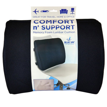 Lumbar Cushion w/Straps, Black Memory Foam