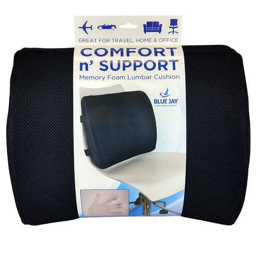 Lumbar Cushion w/Straps, Black Memory Foam